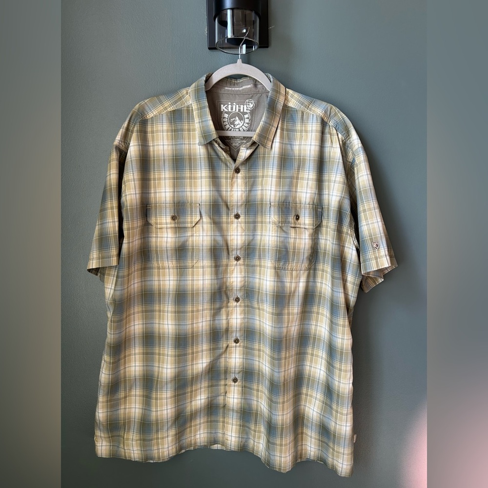 Men's Kuhl XXL Plaid Short Sleeve Shirt - Green and Tan